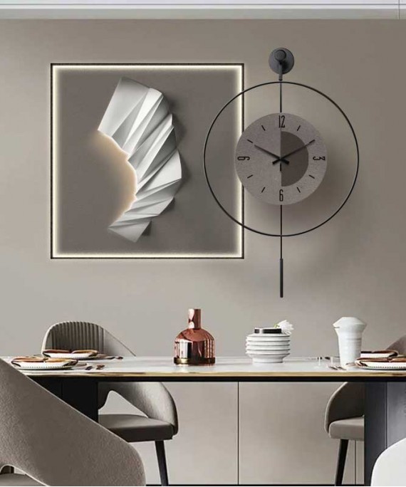 Silver And Grey 60*60 Cm Crytsall Porsalein Painting With Led Light And Clock 50*50 Cm 